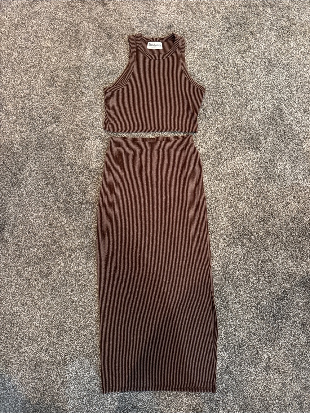 No Boundaries Brown Ribbed Maxi Skirt Set
